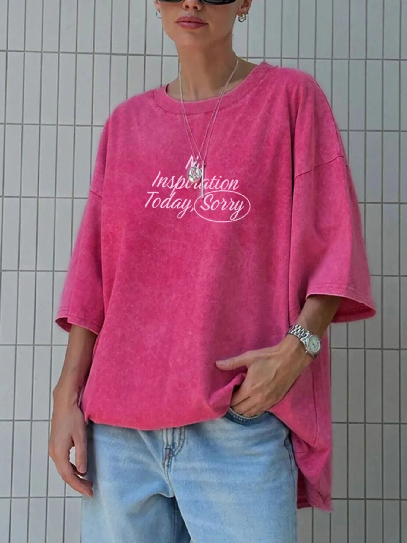 Letter Round Neck Short Sleeve T-Shirt-Nordavory