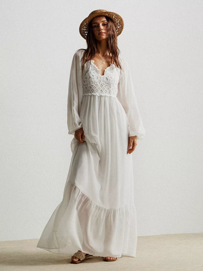 Boho Chic Crochet Lace Maxi Dress-Nordavory