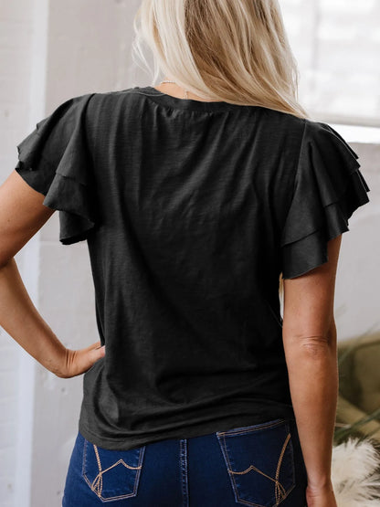 Ruffle Sleeve Round Neck Top-Nordavory