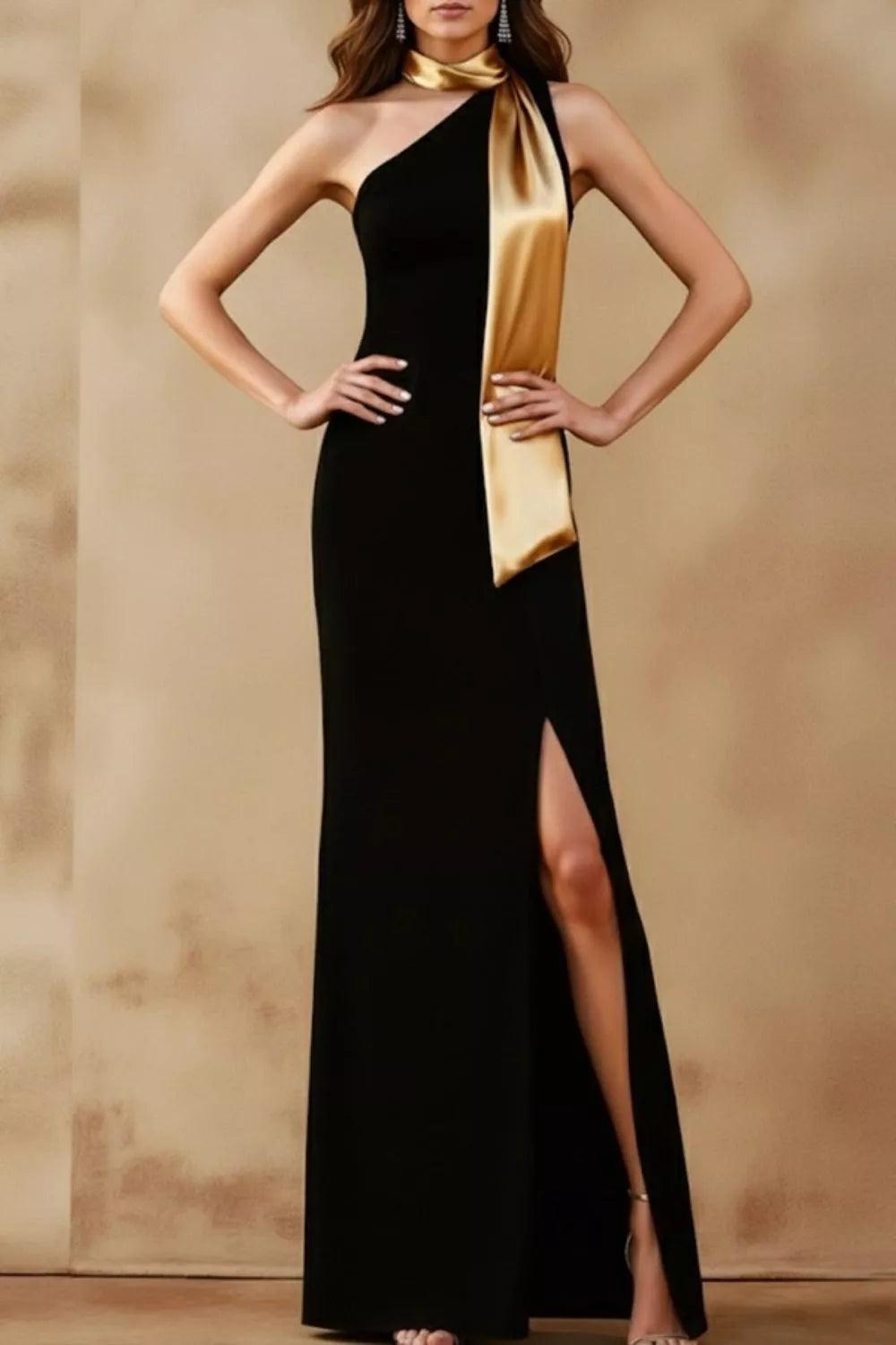 One-Shoulder Slit Maxi Dress-Nordavory