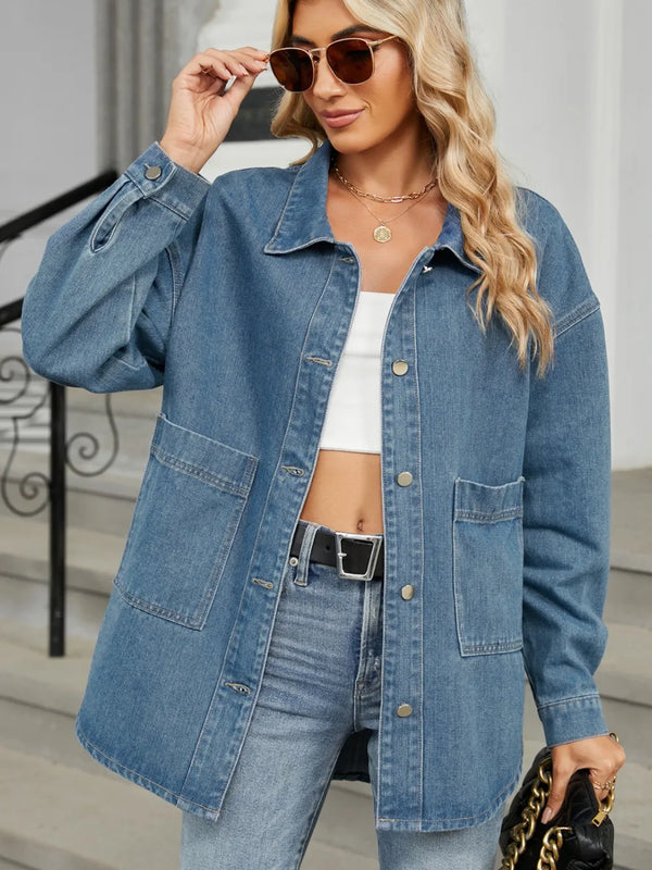 Removable Hood Button Up Long Sleeve Denim Jacket-Nordavory