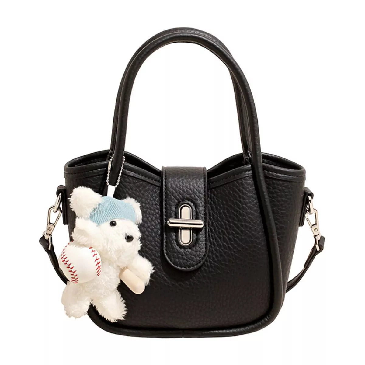Textured Bucket Handbag – Mini PU Leather – image 4