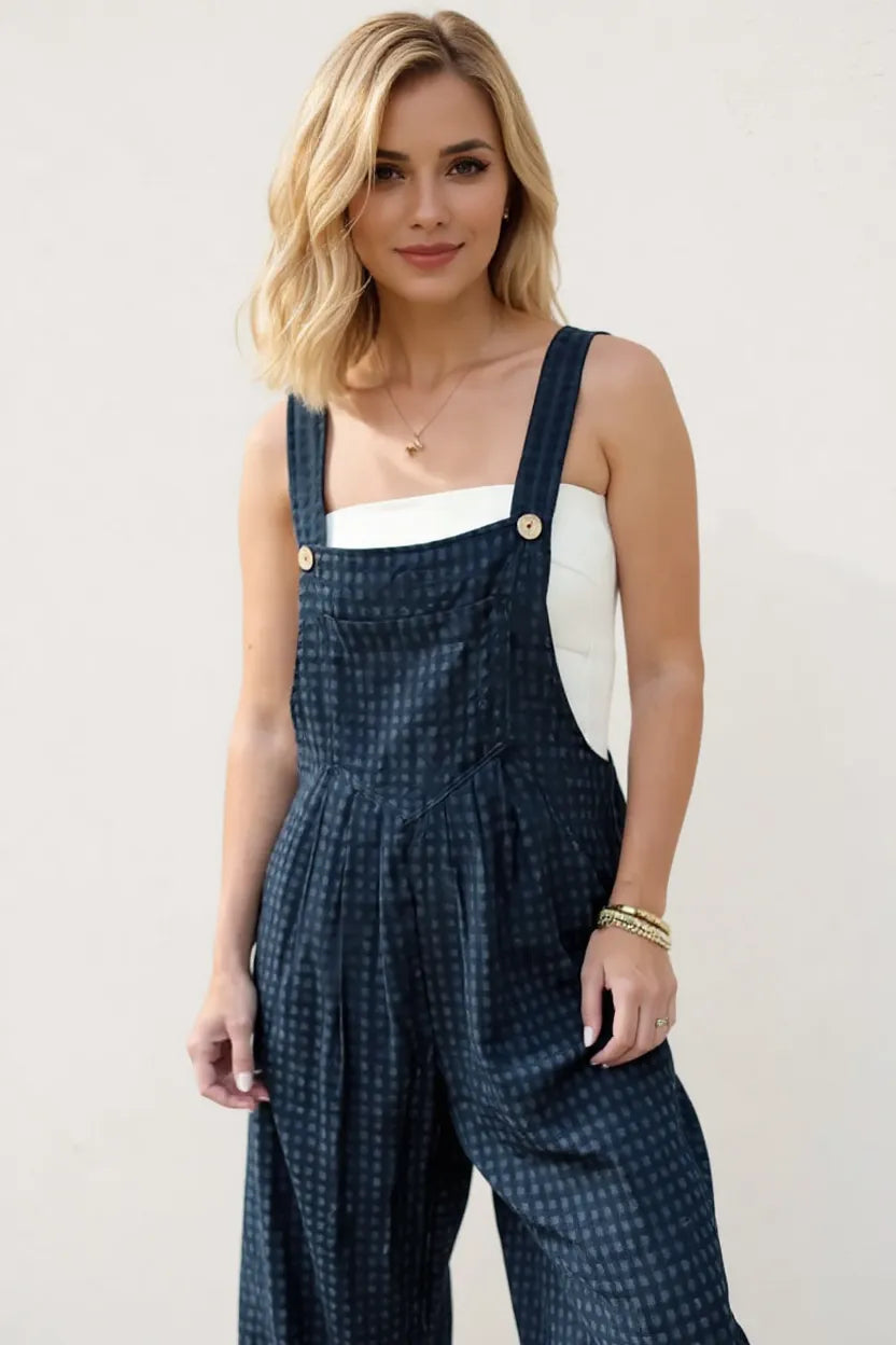 Oh Full Size Plaid Wide Leg Overalls with Pockets-Nordavory