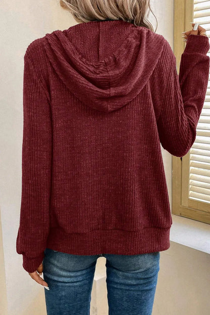 Drawstring Zip Up Long Sleeve Hooded Jacket-Nordavory