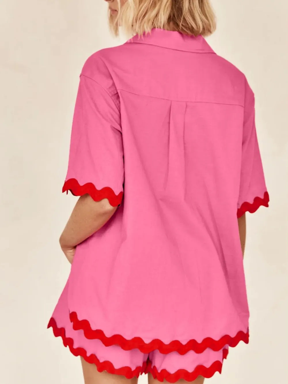 Contrast Trim Half Sleeve Top and Shorts Set-Nordavory