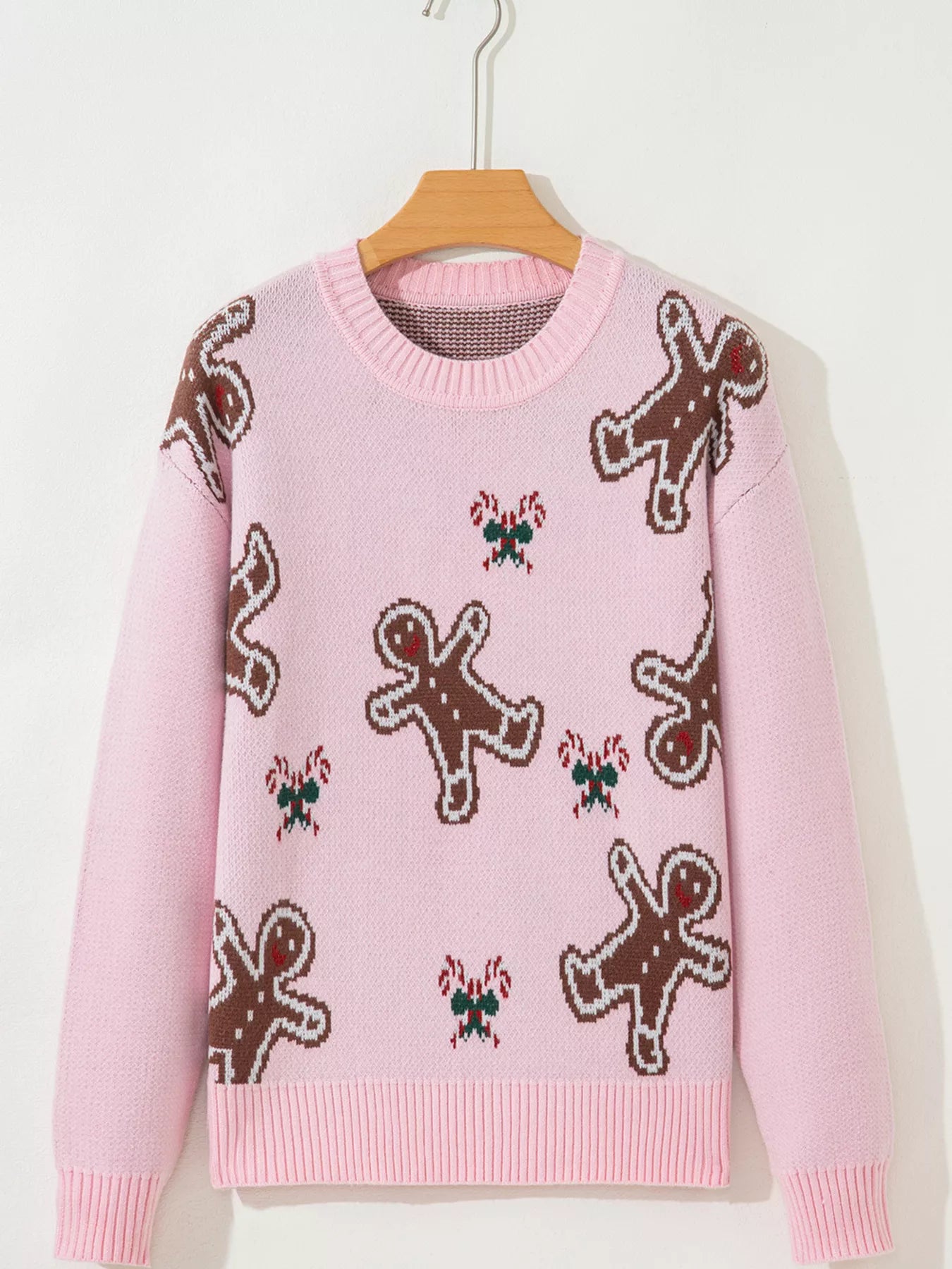 Christmas Ginger Bread Man Round Neck Casual Sweater-Nordavory