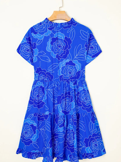Ruffled Hem Short Sleeve Flowy Mini Dress-Nordavory