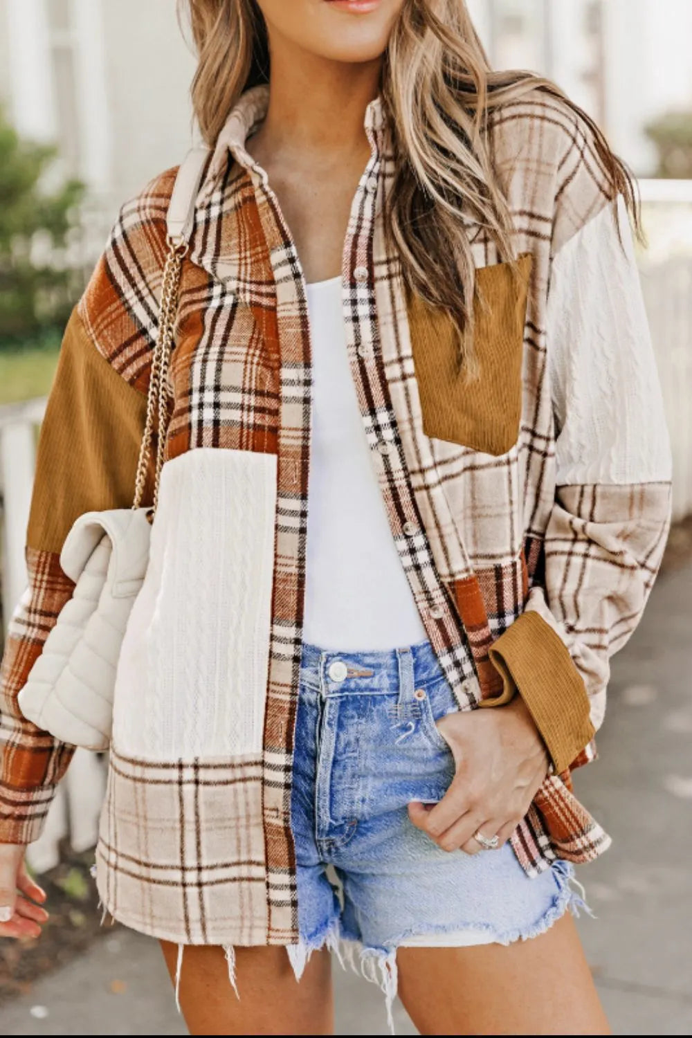 Plaid Button Up Long Sleeve Shacket-Nordavory
