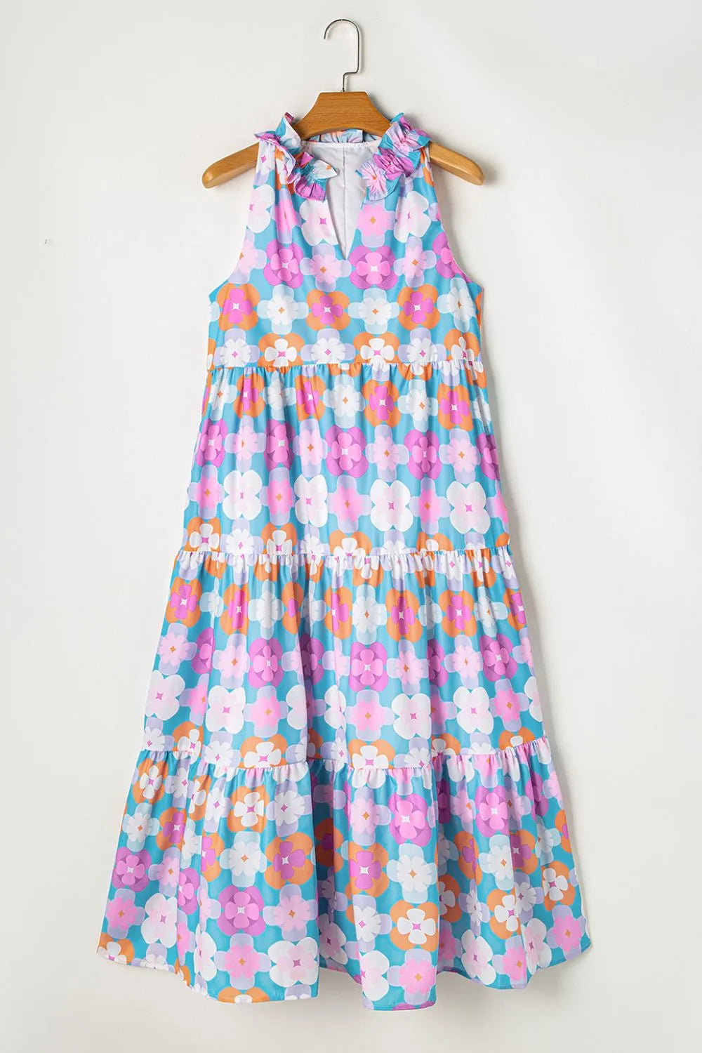 Floral Print Sleeveless Tiered Midi Dress-Nordavory
