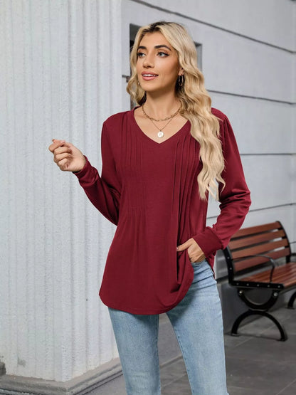 V-Neck Long Sleeve Relaxed Fit T-Shirt-Nordavory