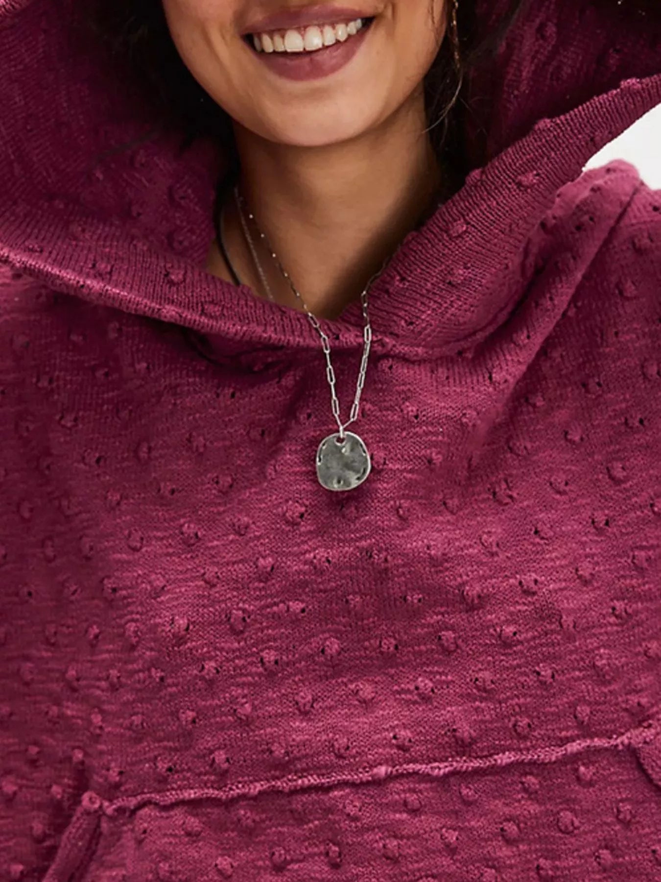 Textured Dot Knit Long Sleeve Hooded Sweater-Nordavory