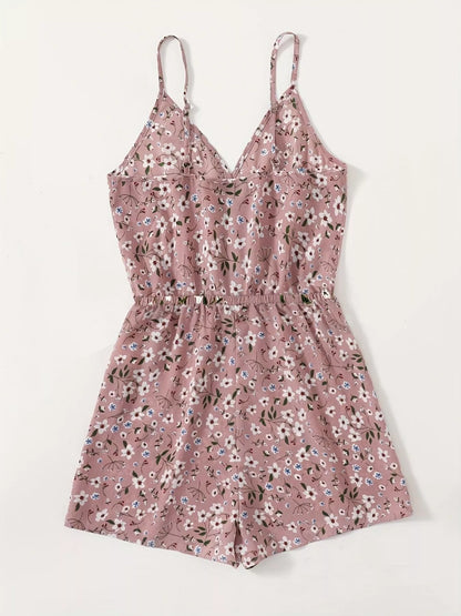 Floral Print Spaghetti Strap Romper-Nordavory