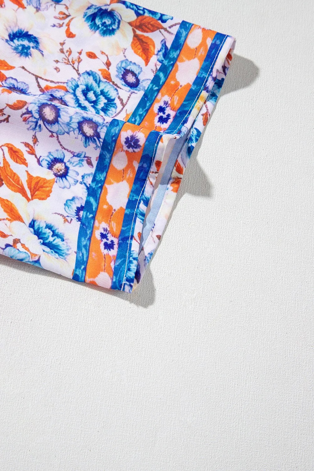 Mixed Floral Print Tie Neck Short Sleeve Dress-Nordavory