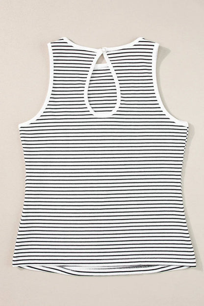 Striped Ribbed Round Neck Tank-Nordavory