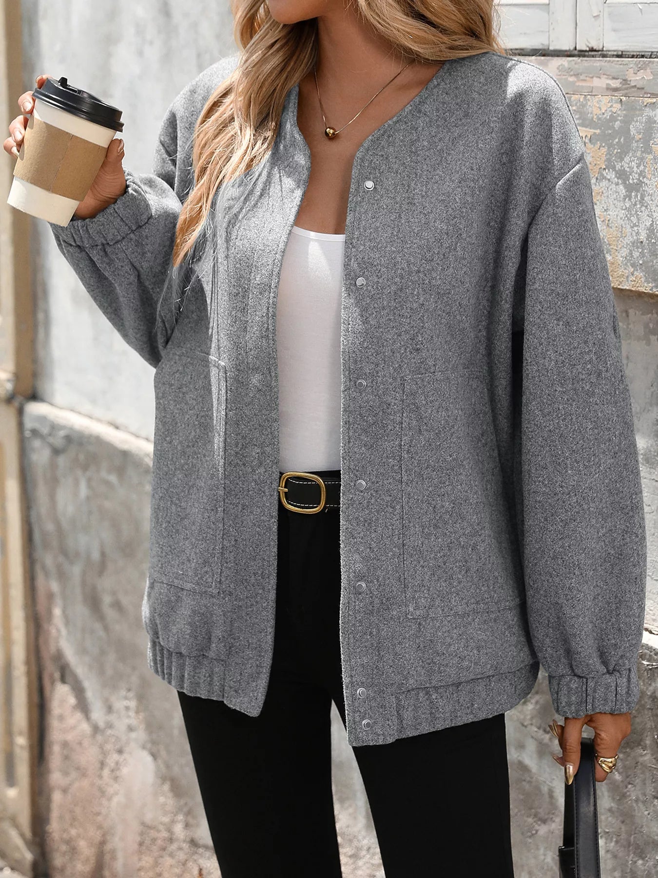 Snap Down Dropped Shoulder Jacket-Nordavory