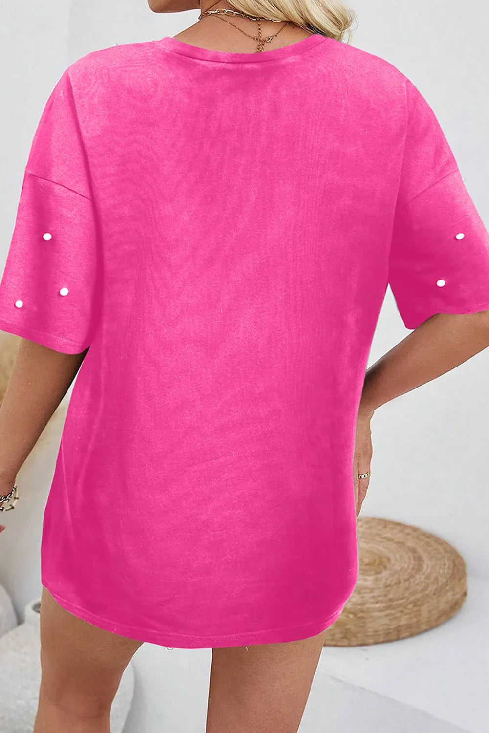 Pearl Detail Round Neck Half Sleeve T-Shirt-Nordavory