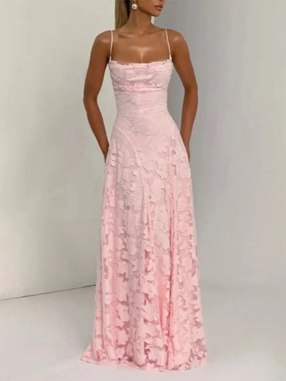 Lace Spaghetti Strap Maxi Dress-Nordavory
