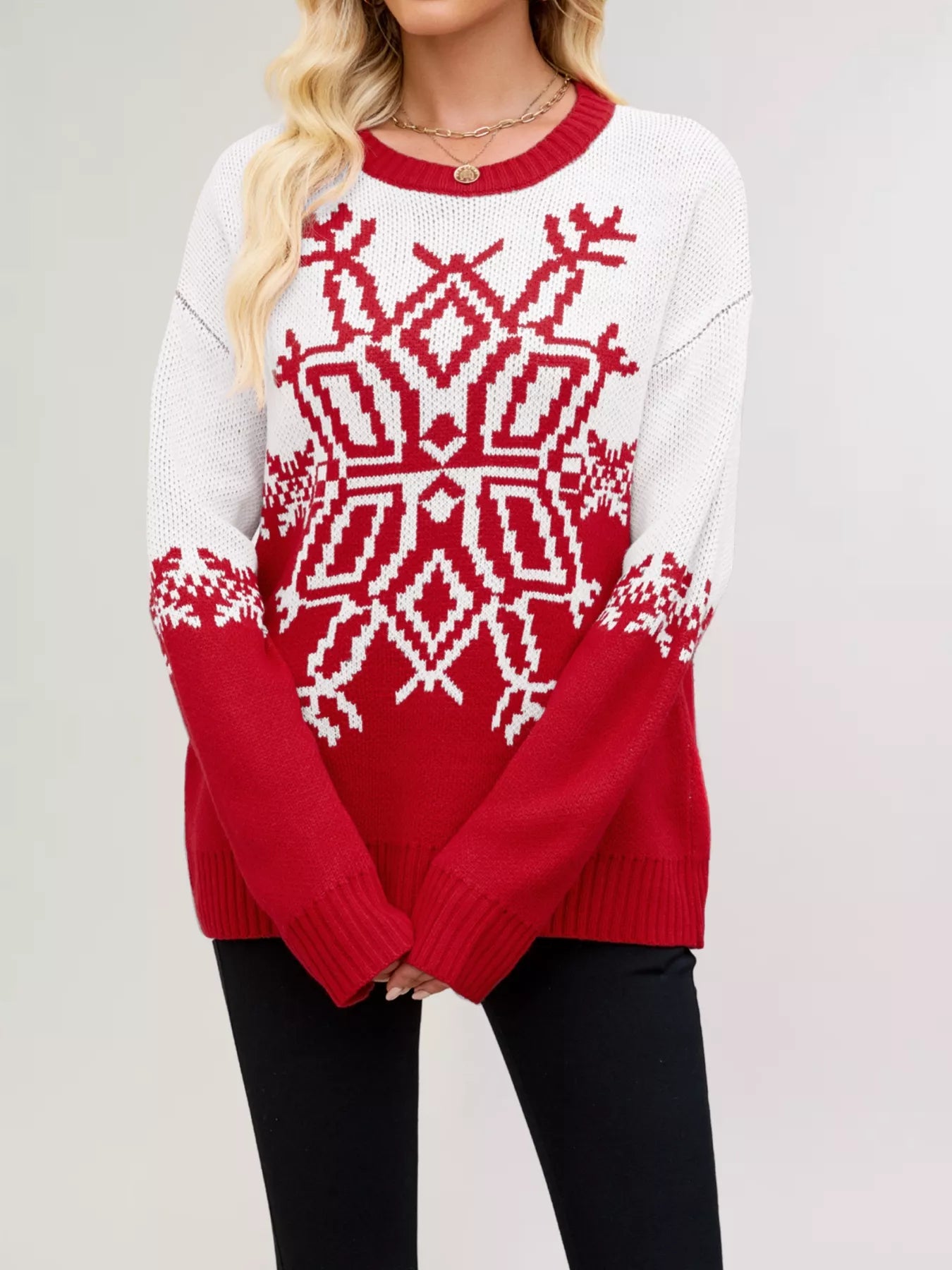 Christmas Snowflake Round Neck Sweater-Nordavory