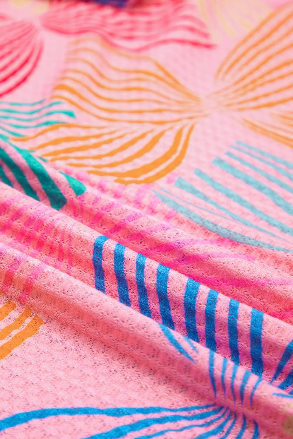 Printed Waffle Knit Oversized T-Shirt-Nordavory