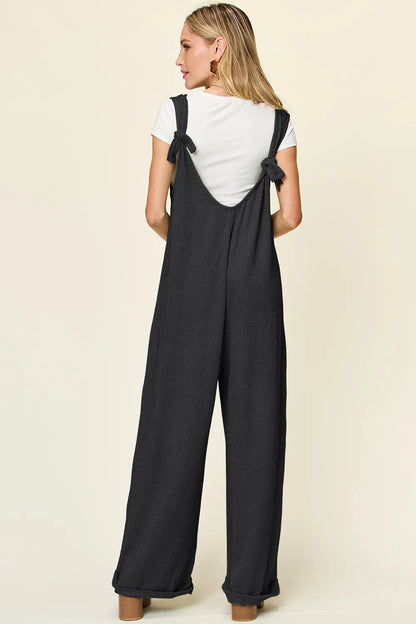 Double Take Full Size Texture Sleeveless Wide Leg Jumpsuit-Nordavory
