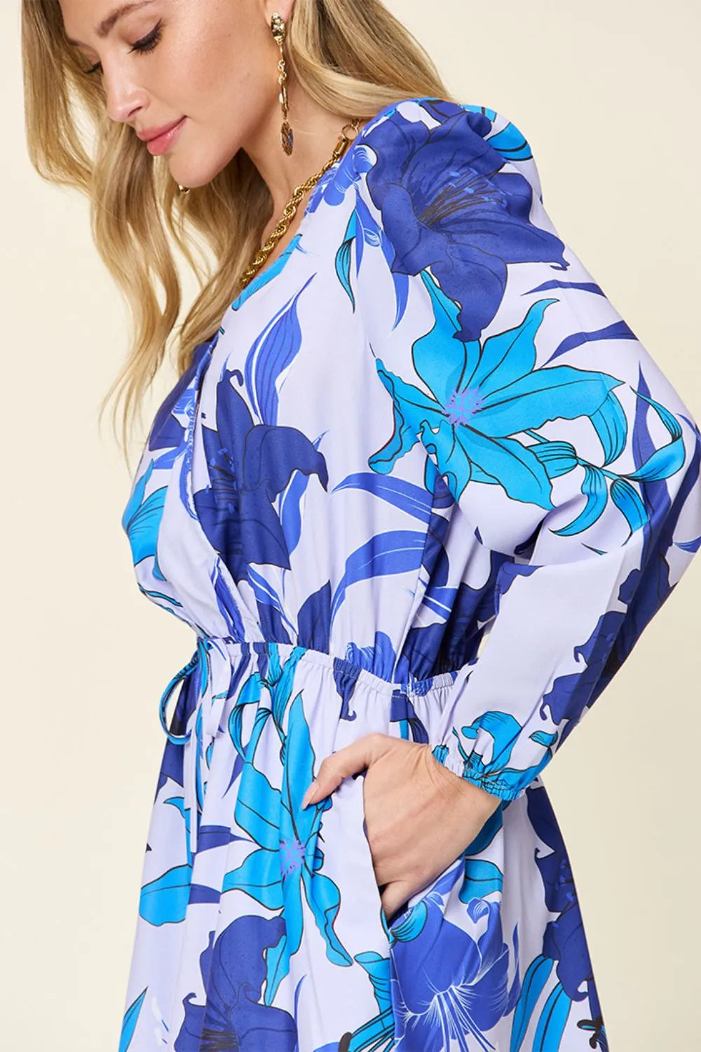 Double Take Full Size Floral Long Sleeve Romper with Pockets-Nordavory