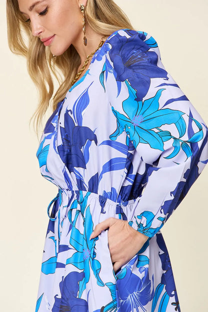 Double Take Full Size Floral Long Sleeve Romper with Pockets-Nordavory