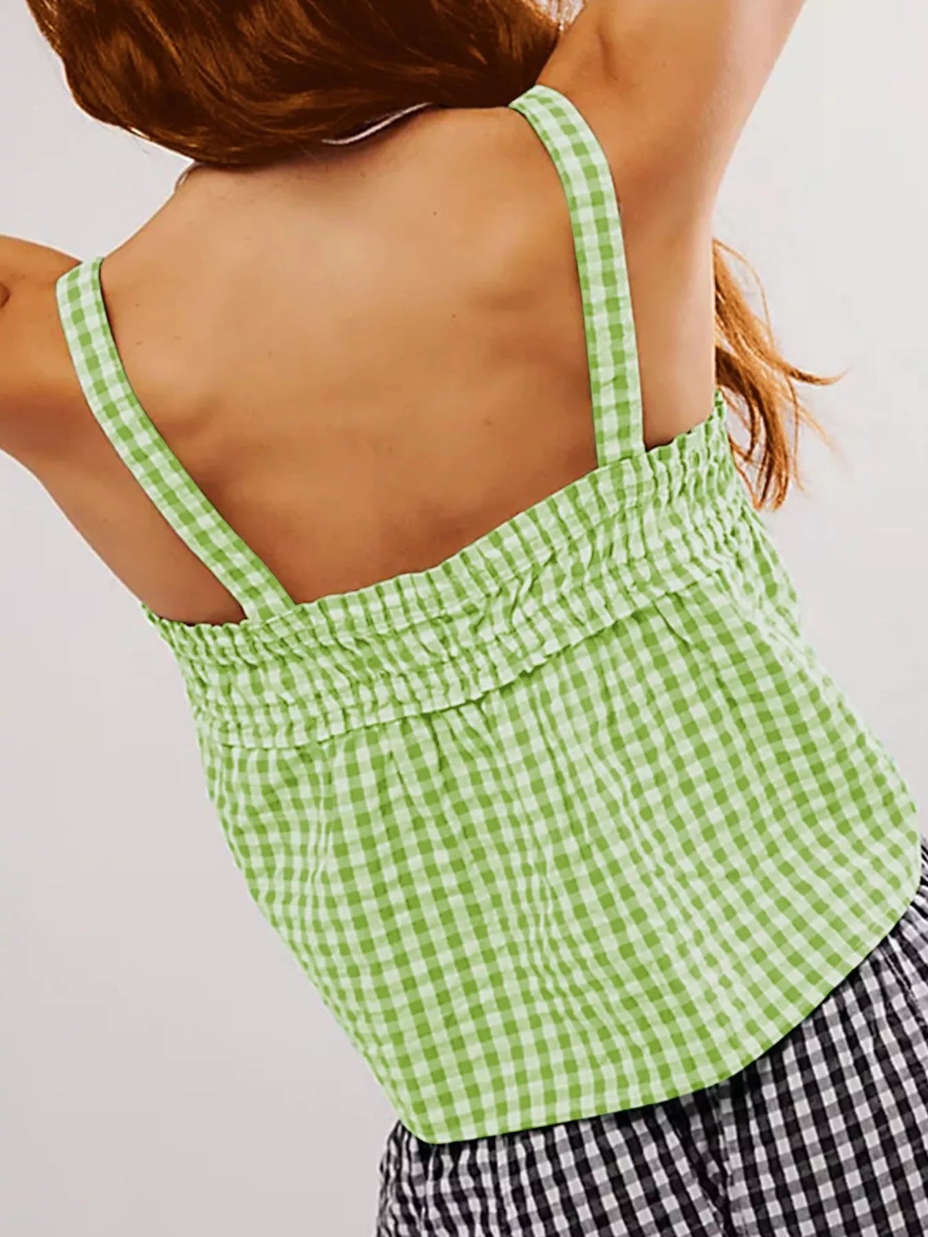 Smocked Gingham Tie-Front Cami-Nordavory