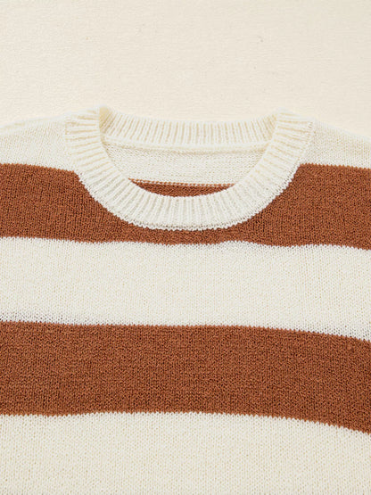 Stripe Drop Shoulder Sleeve Patchwork Baggy Sweater-Nordavory