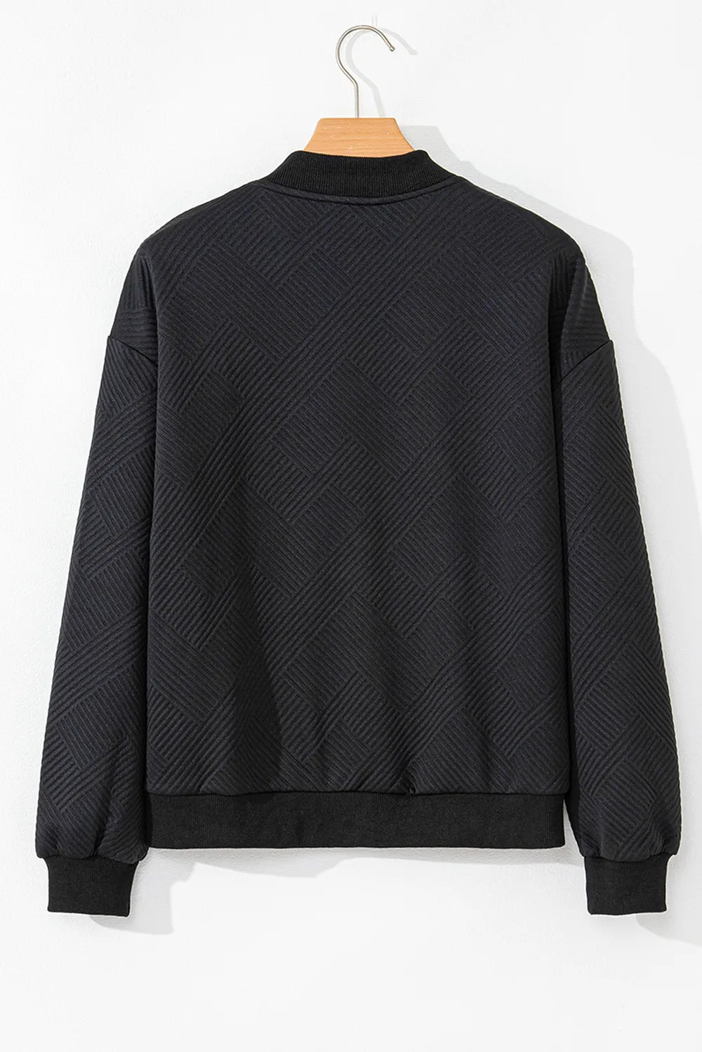 Texture Zip Up Baseball Collar Long Sleeve Jacket-Nordavory