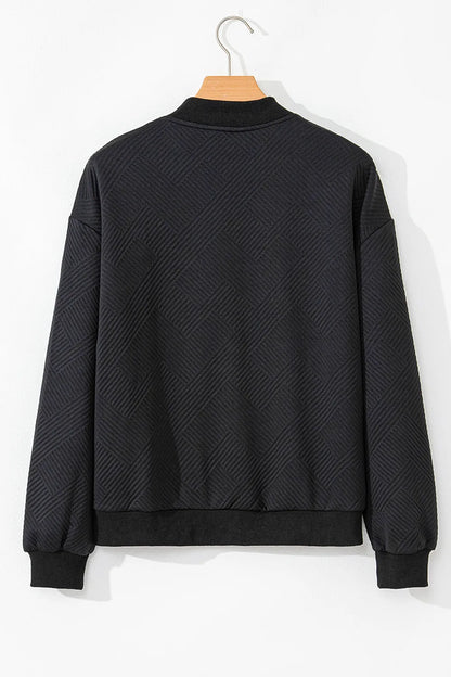 Texture Zip Up Baseball Collar Long Sleeve Jacket-Nordavory