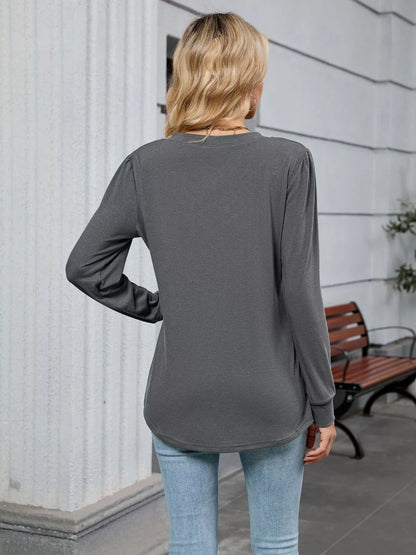 V-Neck Long Sleeve Relaxed Fit T-Shirt-Nordavory