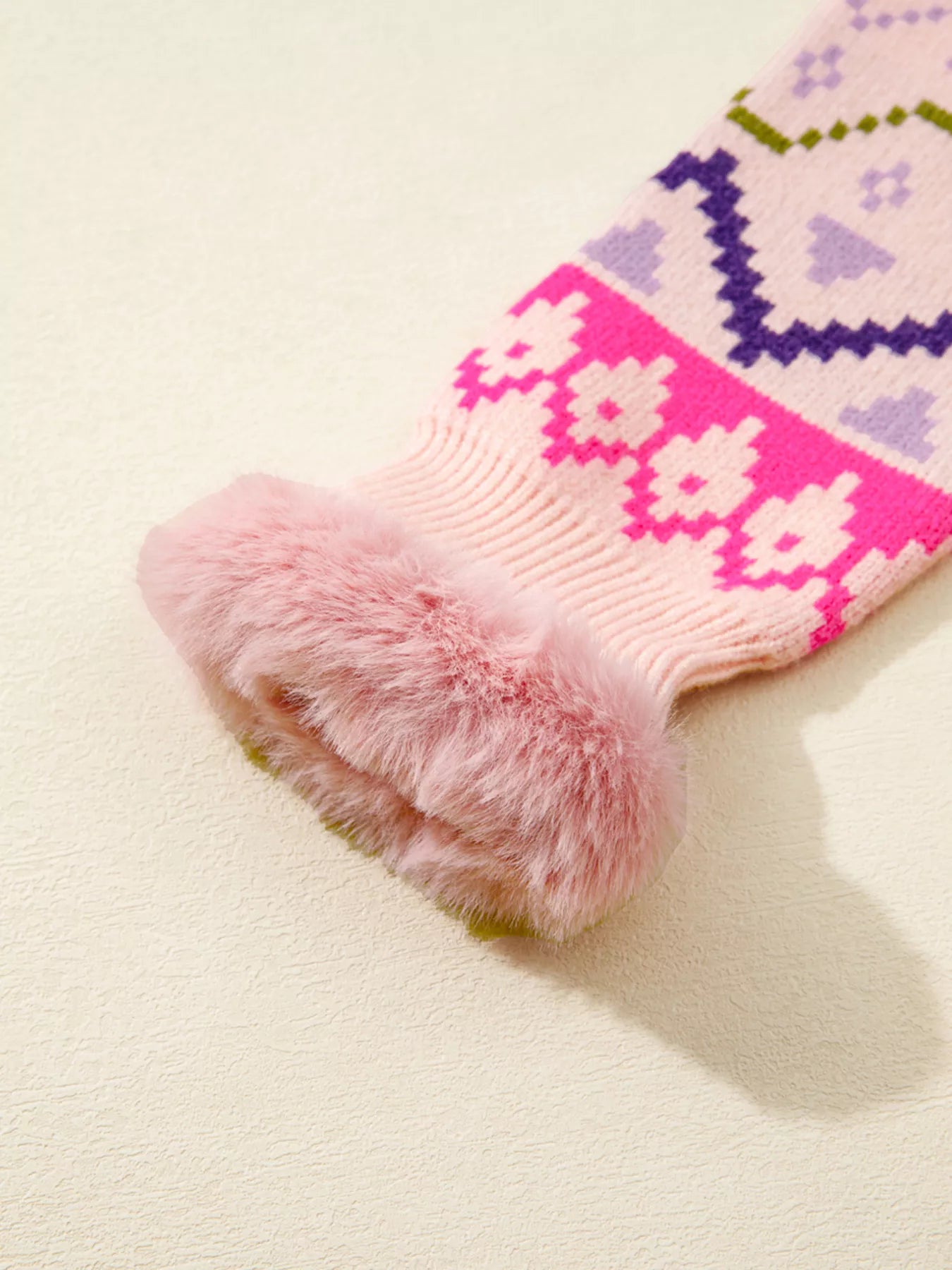 Multicolour Ethnic Christmas Pattern Knit Feather Cuffed Sweater-Nordavory