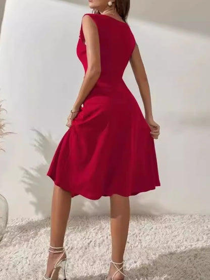 Pearl Detail Sleeveless Midi Dress-Nordavory
