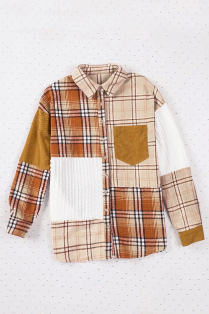 Plaid Button Up Long Sleeve Shacket-Nordavory