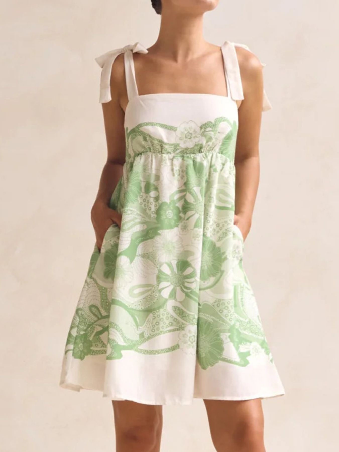 Printed Tie Shoulder Mini Dress-Nordavory