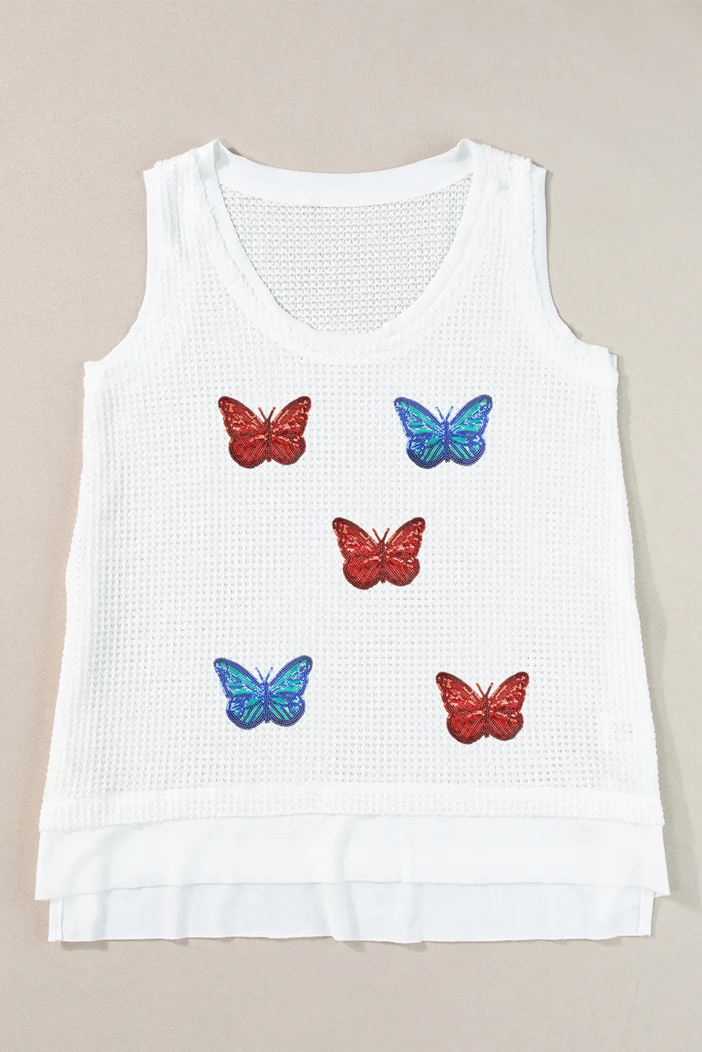 Sequin Butterfly Round Neck Tank-Nordavory
