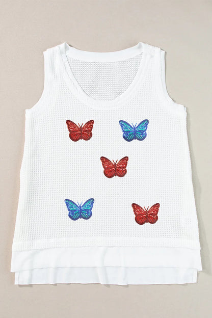 Sequin Butterfly Round Neck Tank-Nordavory