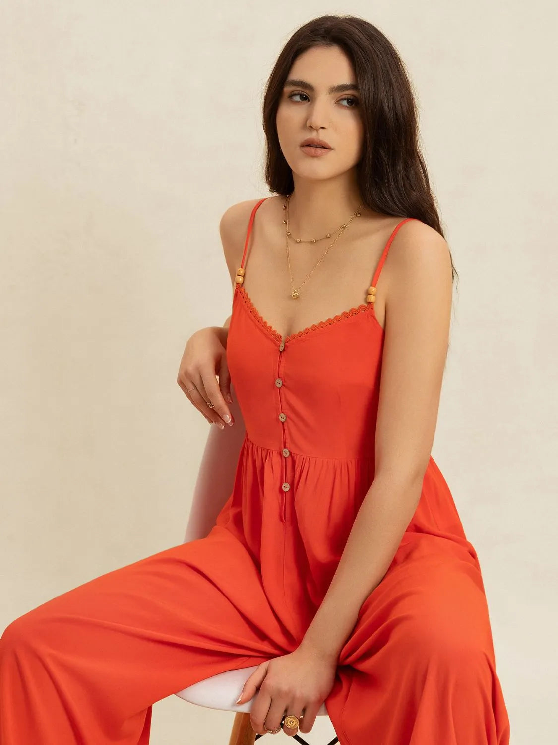 V-Neck Spaghetti Strap Jumpsuit-Nordavory