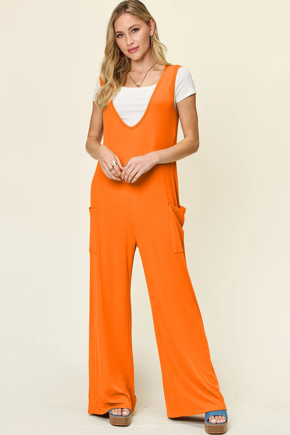 Double Take Full Size Sleeveless Wide Leg Jumpsuit with Pockets-Nordavory