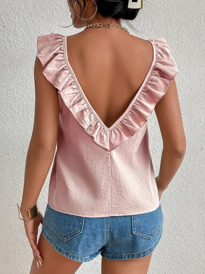 Backless Ruffled Scoop Neck Tank-Nordavory