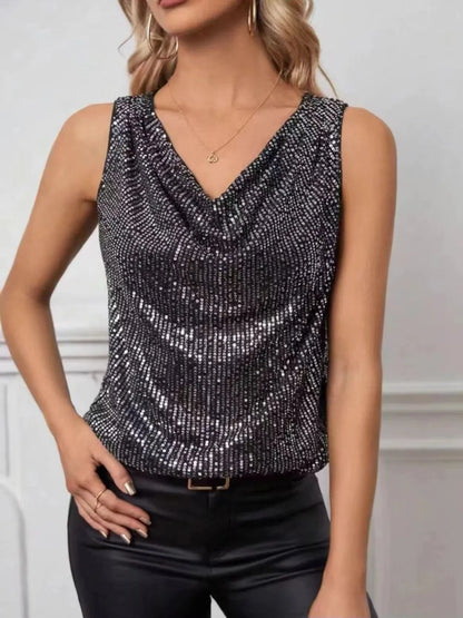 Sequin Cowl Neck Tank-Nordavory