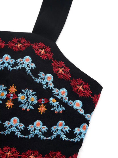 Embroidered Wide Strap Romper-Nordavory