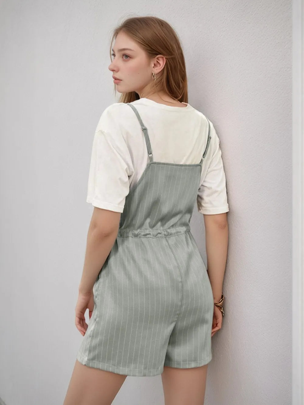 Perfee Drawstring Waist Striped Overalls with Pockets-Nordavory