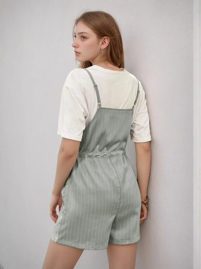 Perfee Drawstring Waist Striped Overalls with Pockets-Nordavory