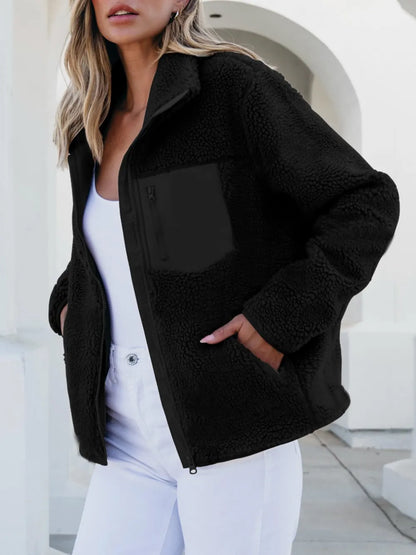 Zip Up Long Sleeve Plush Jacket-Nordavory