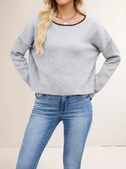 Round Neck Dropped Shoulder Sweater-Nordavory