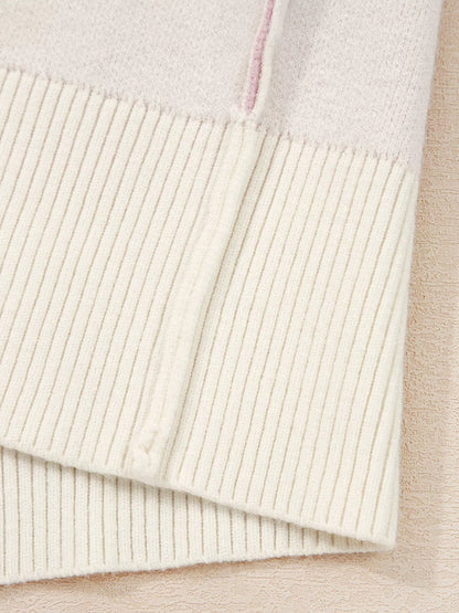 Bow Print Ribbed Trim Exposed Seam Drop Shoulder Loose Sweater-Nordavory