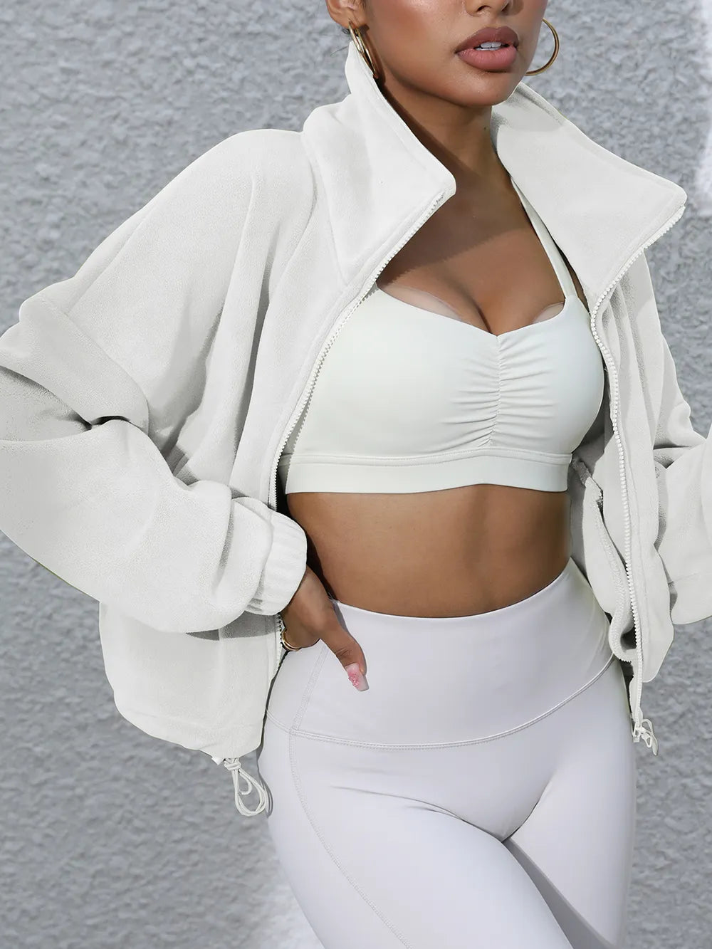 Drawstring Turtleneck Zip Up Long Sleeve Jacket-Nordavory