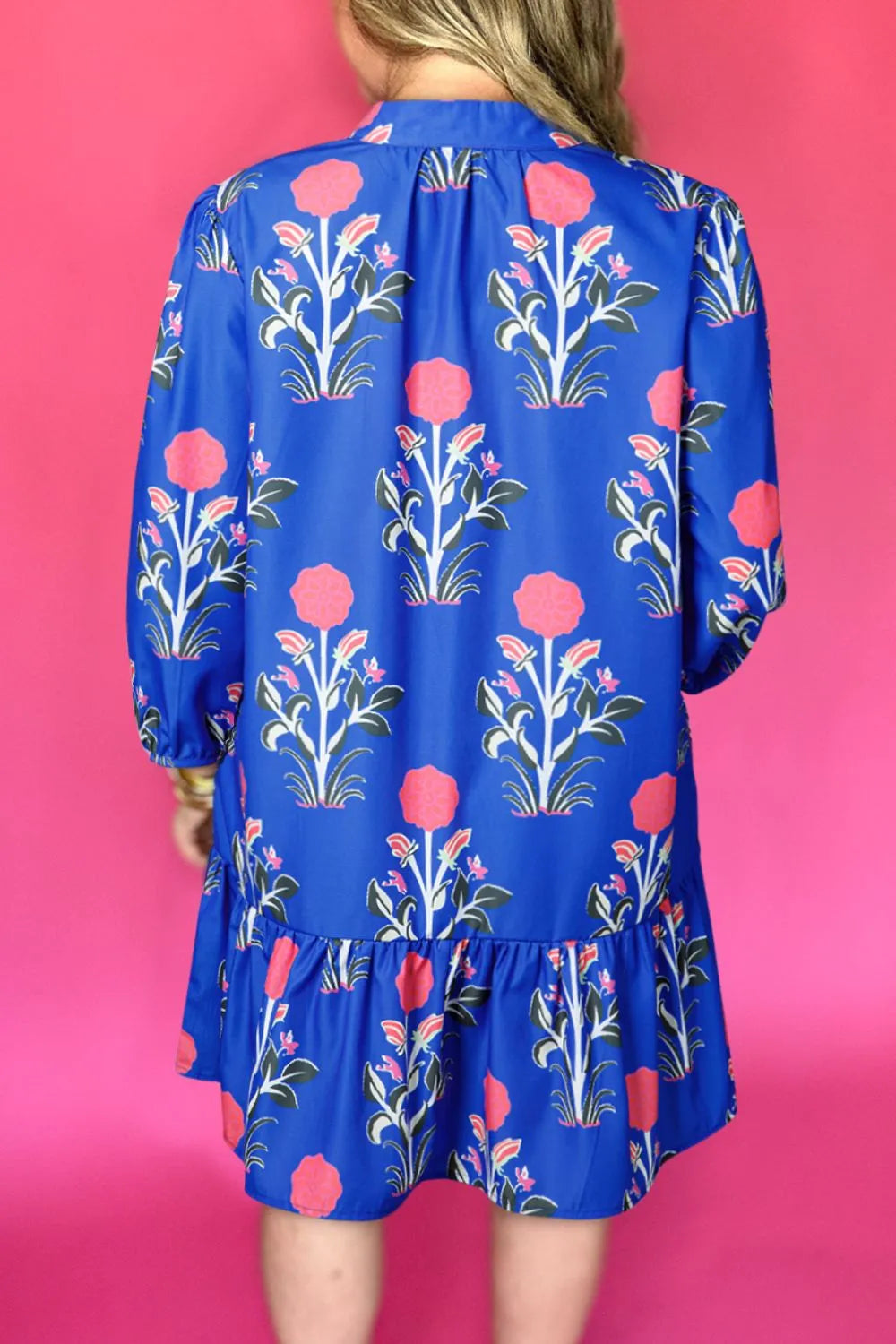 Floral Print Long Sleeve Ruffle Hem Dress-Nordavory