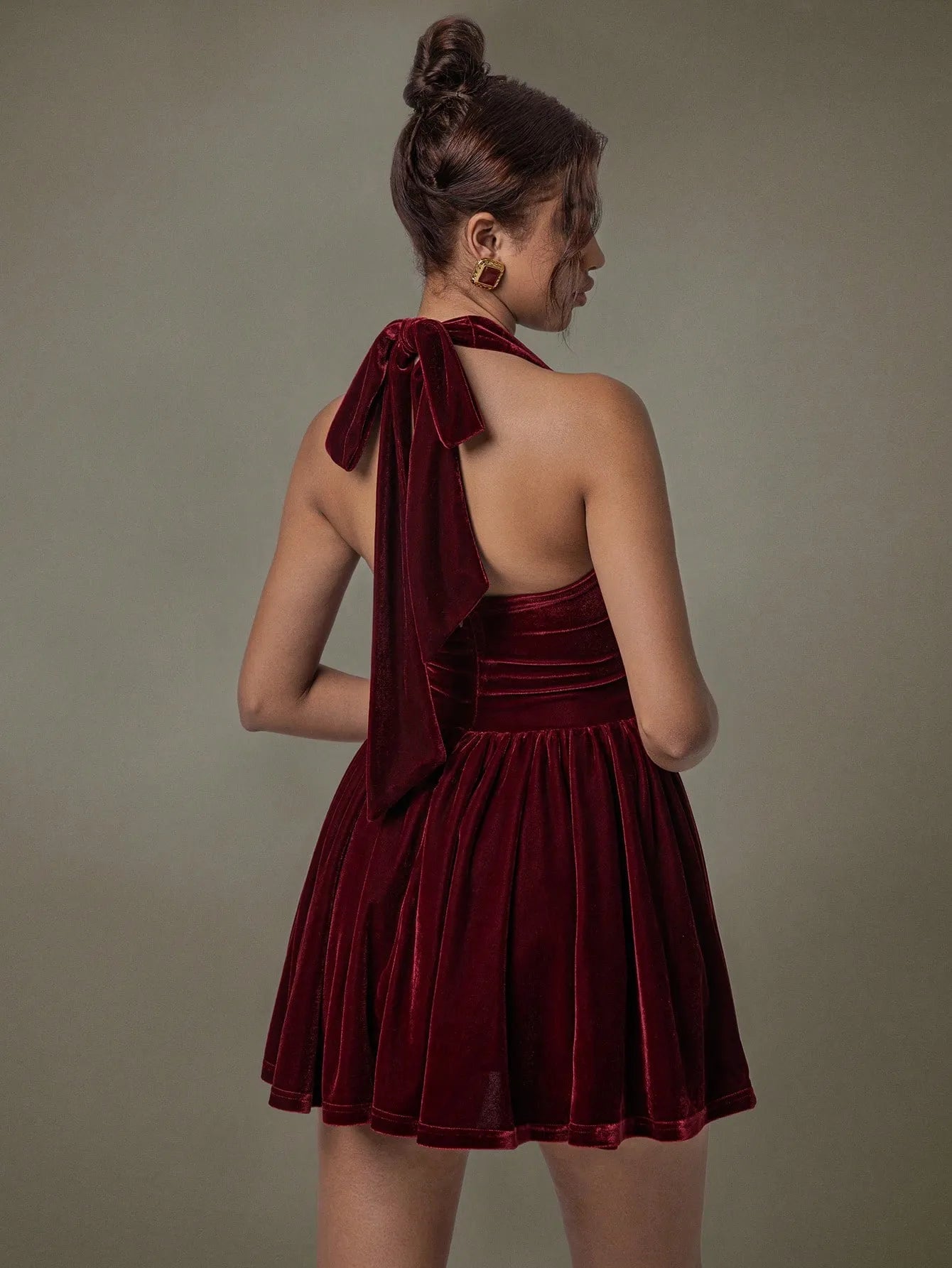 Velvet Halter Skater Dress-Nordavory